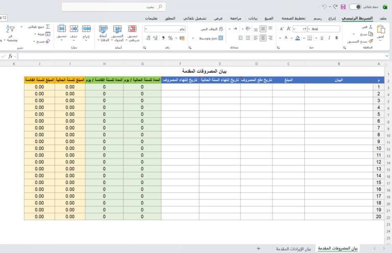 بيان المصروفات والإيرادات المقدمة