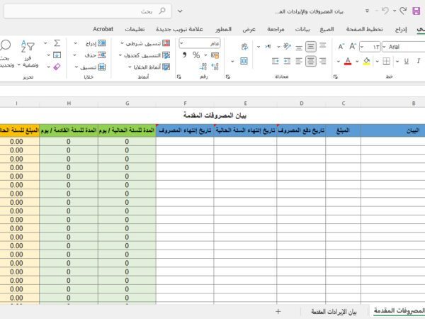 بيان المصروفات والإيرادات المقدمة