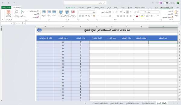 نموذج حساب تكلفة المنتج